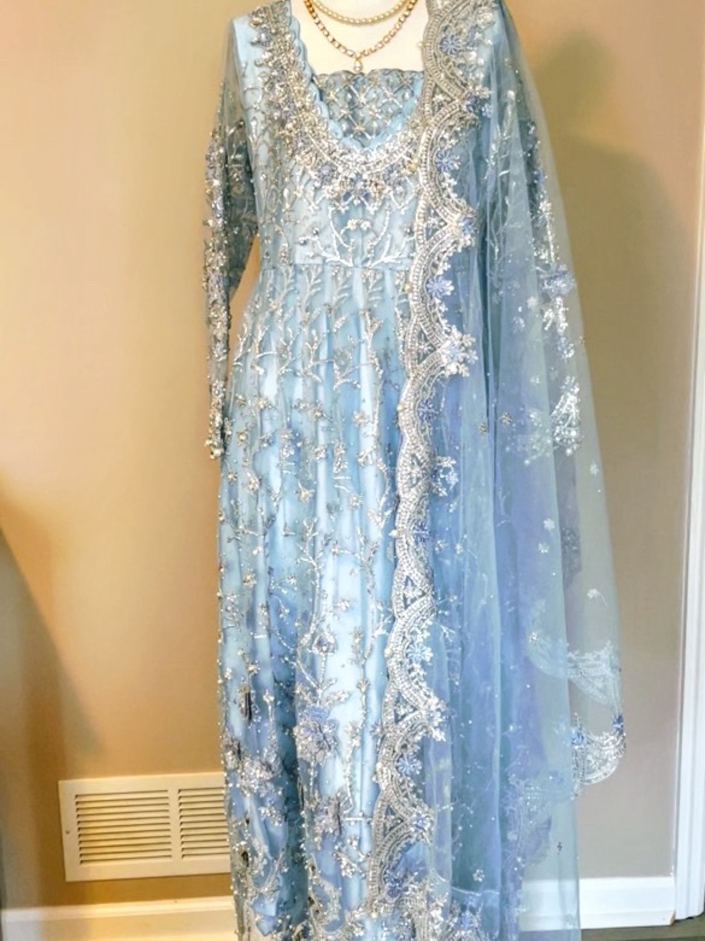 Elegant Blue Embroidered Dress